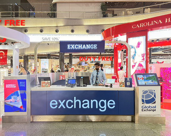 Oficina de cambio de moneda de Global Exchange ubicado en el aeropuerto internacional de Estambul Oficina de cambio de moneda de Global Exchange ubicado en el aeropuerto internacional de Estambul