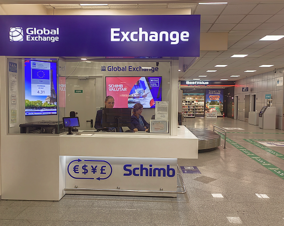 Oficina de cambio de moneda de Global Exchange ubicada en Rumanía