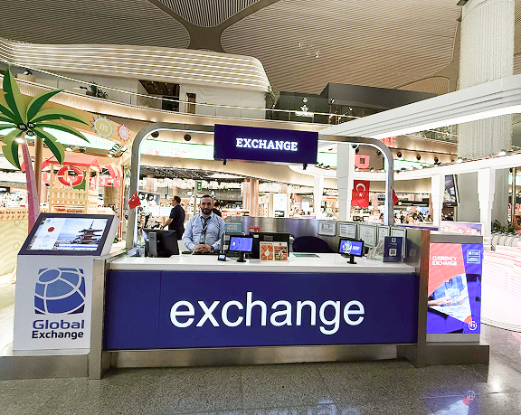Oficina de cambio de moneda de Global Exchange ubicado en el aeropuerto internacional de Estambul Oficina de cambio de moneda de Global Exchange ubicado en el aeropuerto internacional de Estambul