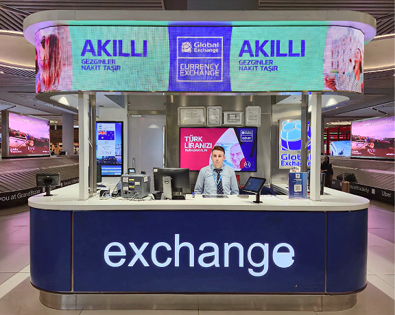 Oficina de cambio de moneda de Global Exchange ubicado en el aeropuerto internacional de Estambul Oficina de cambio de moneda de Global Exchange ubicado en el aeropuerto internacional de Estambul