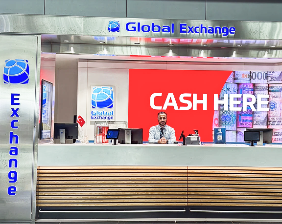 Oficina de cambio de moneda de Global Exchange ubicado en el aeropuerto internacional de Estambul Oficina de cambio de moneda de Global Exchange ubicado en el aeropuerto internacional de Estambul