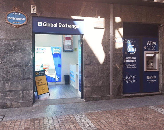 Oficina de cambio de moneda de Global Exchange ubicada en el centro de Bilbao