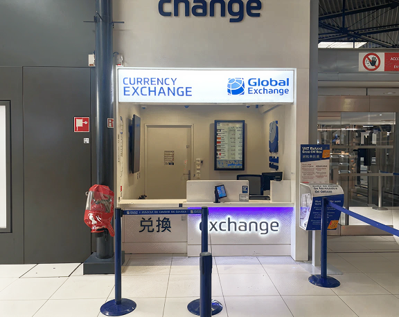 Foreign currency exchange office of Global Exchange located at Charles de Gaulle International Airport, in France