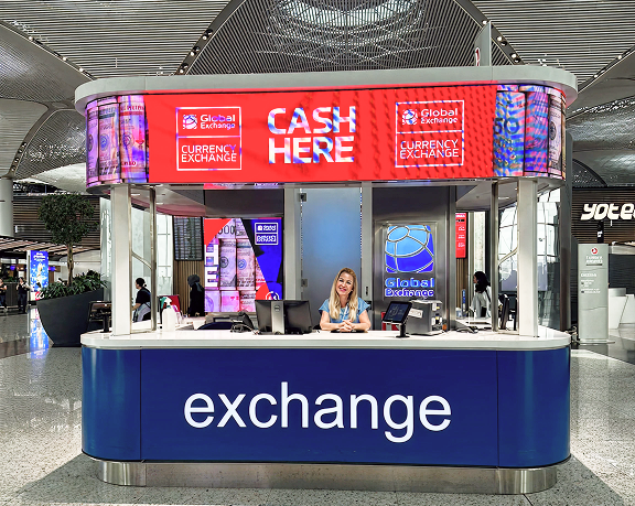 Oficina de cambio de moneda de Global Exchange ubicado en el aeropuerto internacional de Estambul Oficina de cambio de moneda de Global Exchange ubicado en el aeropuerto internacional de Estambul