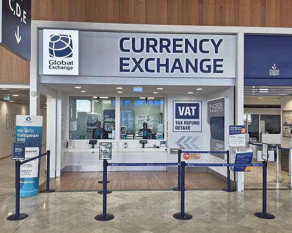 Global Exchange foreign currency exchange office located at Orly International Airport in France.