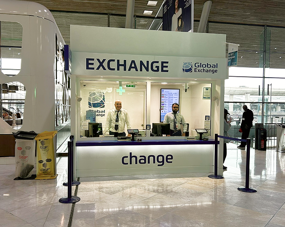 Foreign currency exchange office of Global Exchange located at Charles de Gaulle International Airport, in France