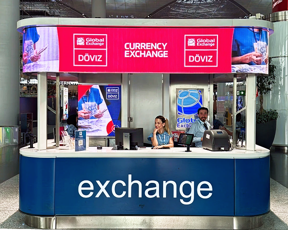 Oficina de cambio de moneda de Global Exchange ubicado en el aeropuerto internacional de Estambul Oficina de cambio de moneda de Global Exchange ubicado en el aeropuerto internacional de Estambul