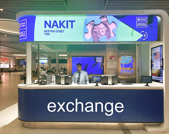 Oficina de cambio de moneda de Global Exchange ubicado en el aeropuerto internacional de Estambul Oficina de cambio de moneda de Global Exchange ubicado en el aeropuerto internacional de Estambul