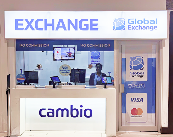 Foreign currency exchange office of Global Exchange located at Montego Bay airport (Jamaica) Global Exchange foreign currency exchange office located at Montego Bay airport (Jamaica)