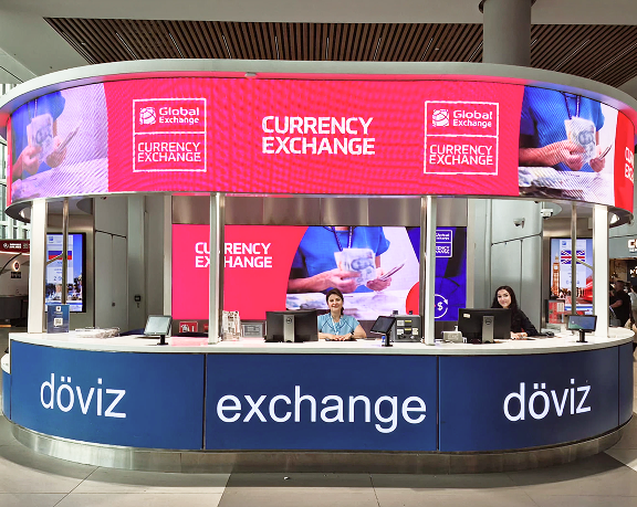 Oficina de cambio de moneda de Global Exchange ubicado en el aeropuerto internacional de Estambul Oficina de cambio de moneda de Global Exchange ubicado en el aeropuerto internacional de Estambul