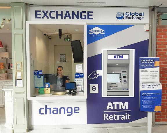 Foreign currency exchange office of Global Exchange located at Charles de Gaulle International Airport, in France