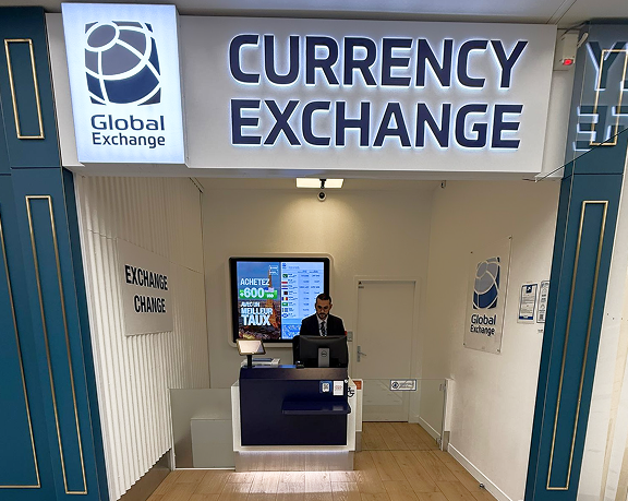 Global Exchange foreign currency exchange office located at Charles de Gaulle International Airport in France.