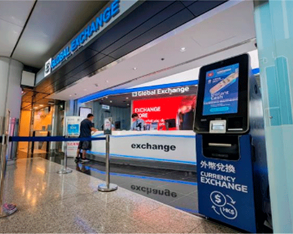 Global Exchange currency exchange dispenser at airport Global Exchange currency exchange dispenser at airport
