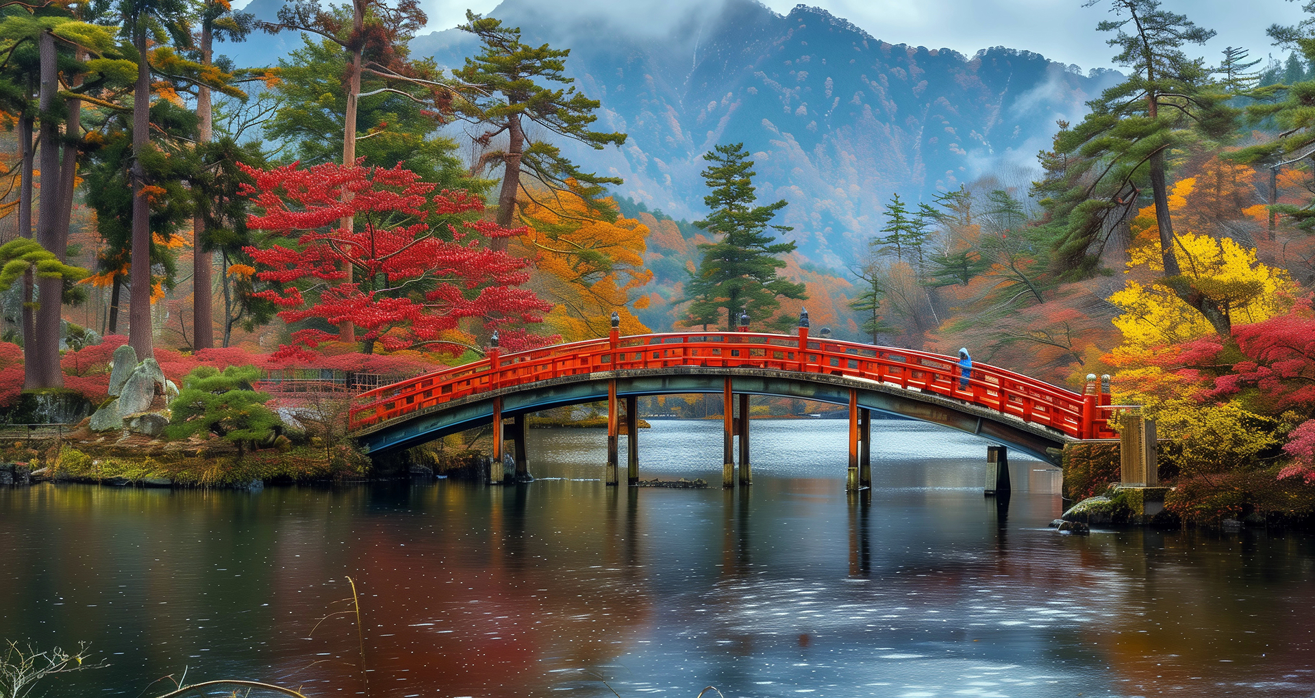 Paisaje escénico del puente Shinkyo rodeado de arces coloridos en otoño, el puente Shinkyo es uno de los monumentos más famosos de Nikko, Tochigi Paisaje escénico del puente Shinkyo rodeado de arces coloridos en otoño, el puente Shinkyo es uno de los monumentos más famosos de Nikko, Tochigi