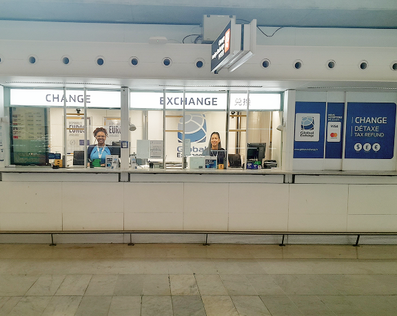 Foreign currency exchange office of Global Exchange located at Charles de Gaulle International Airport, in France