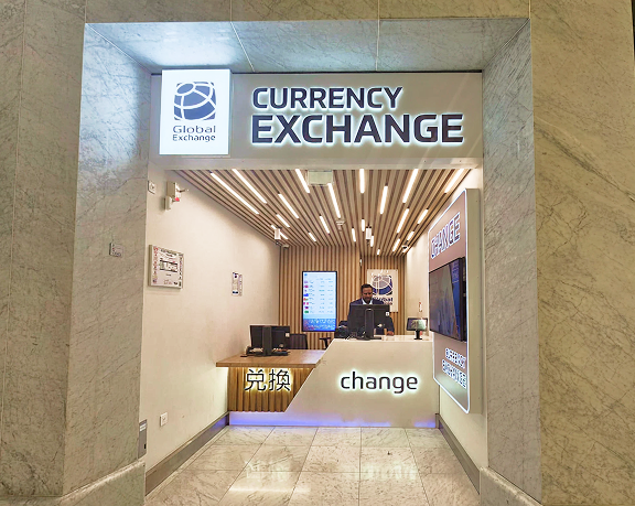 Oficina de cambio de moneda de Global Exchange ubicada en el aeropuerto de Charles de Gaulle