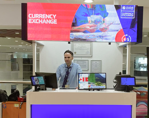 Global Exchange office located in International Terminal 2 of Antalya Airport, before passport control, in the arrivals hall, gates 223-230.