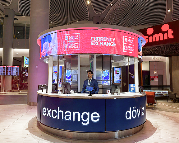 Oficina de cambio de moneda de Global Exchange ubicado en el aeropuerto internacional de Estambul Oficina de cambio de moneda de Global Exchange ubicado en el aeropuerto internacional de Estambul