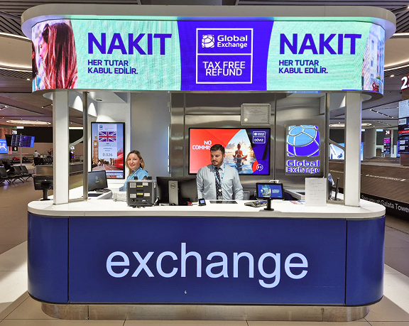 Oficina de cambio de moneda de Global Exchange ubicado en el aeropuerto internacional de Estambul Oficina de cambio de moneda de Global Exchange ubicado en el aeropuerto internacional de Estambul