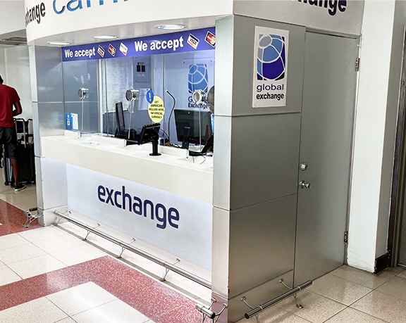 Global Exchange foreign currency exchange office located at Norman Manley International Airport, Kingston (Jamaica) Global Exchange foreign currency exchange office located at Norman Manley International Airport, Kingston (Jamaica)