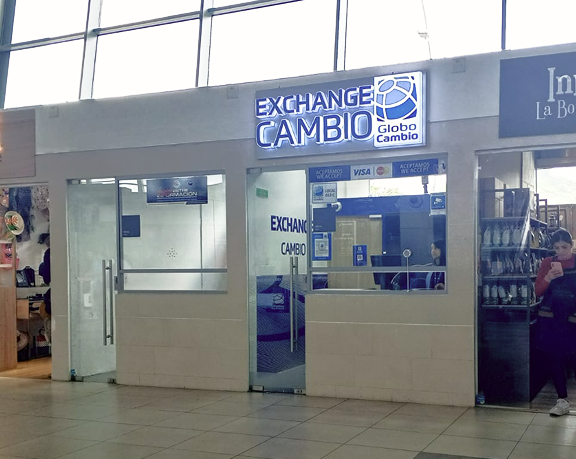 Globo Cambio currency exchange office located at Matecaña International Airport, in Pereira, Colombia.