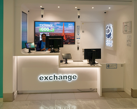 Foreign currency exchange office of Global Exchange located at Charles de Gaulle International Airport, in France