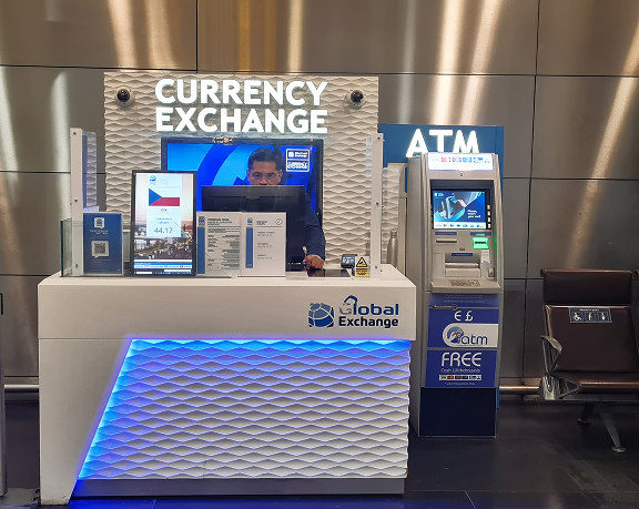 Global Exchange foreign currency exchange kiosk office located at the Eurostar train station in London (United Kingdom)
