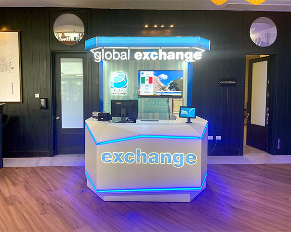 Foreign currency exchange office of Global Exchange located at the Ocean Coral Spring hotel (Jamaica)